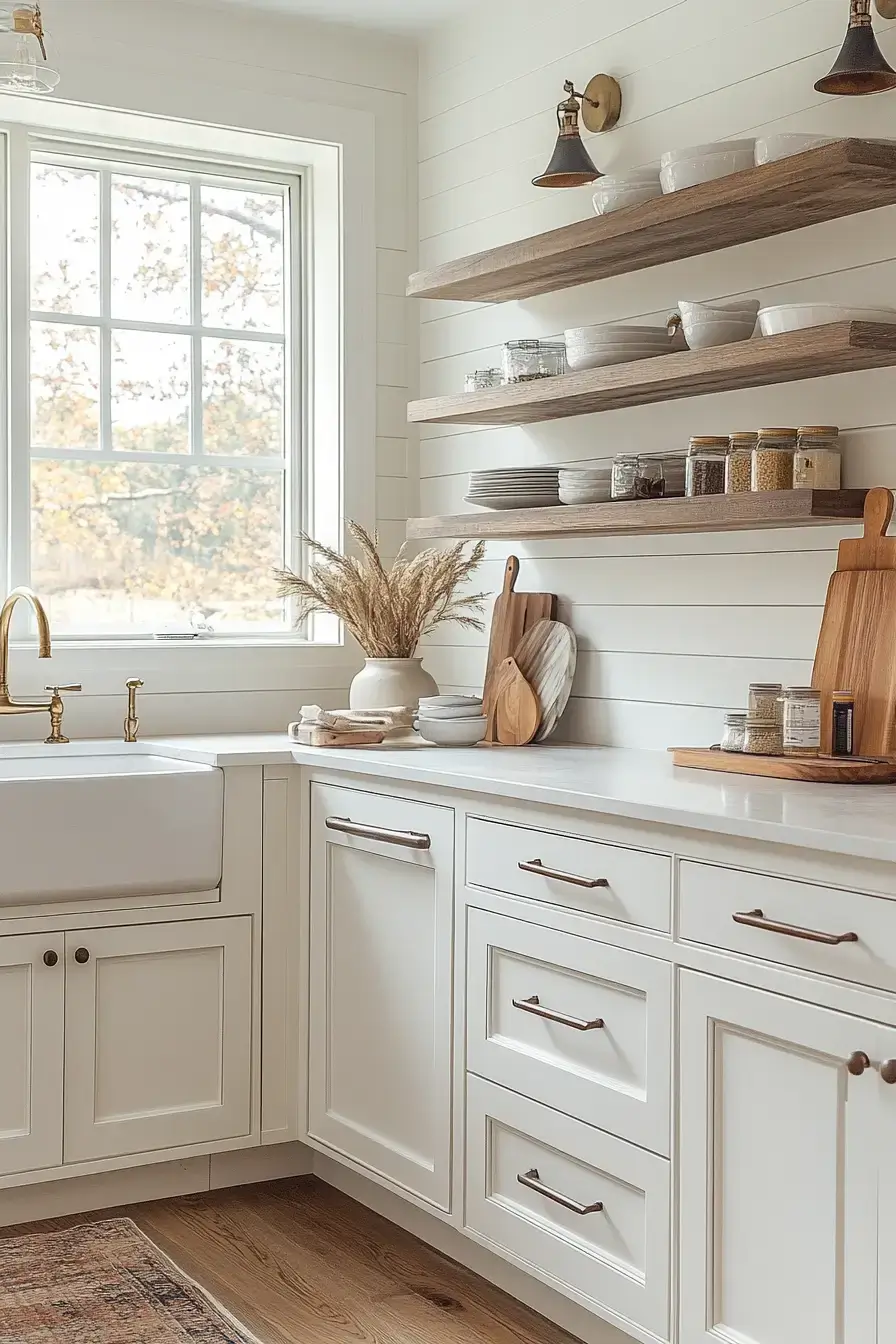 29 Farmhouse Kitchens with White Cabinets That Balance Clean and Cozy 24