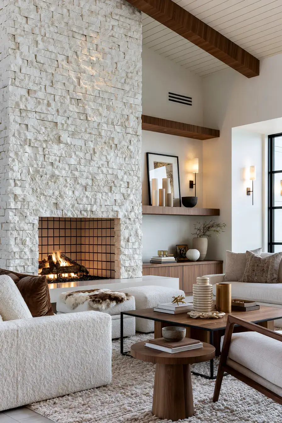 29 White Stone Fireplace Ideas for a Brighter Hearth 10 white stone fireplace