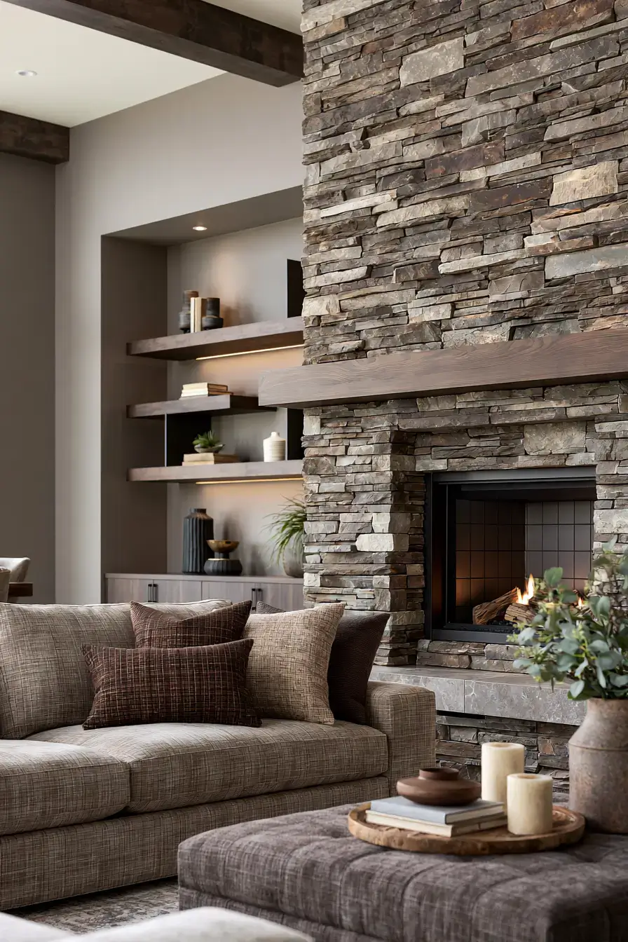 29 Rustic Stone Fireplace Ideas for Fireside Evenings 10 rustic stone fireplace