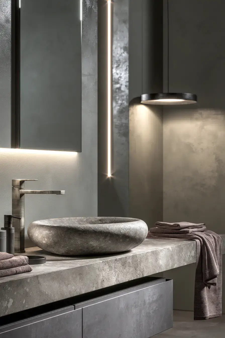 29 Stone Sink Bathroom Ideas for a Sculpted Wash Space 11 stone sink bathroom