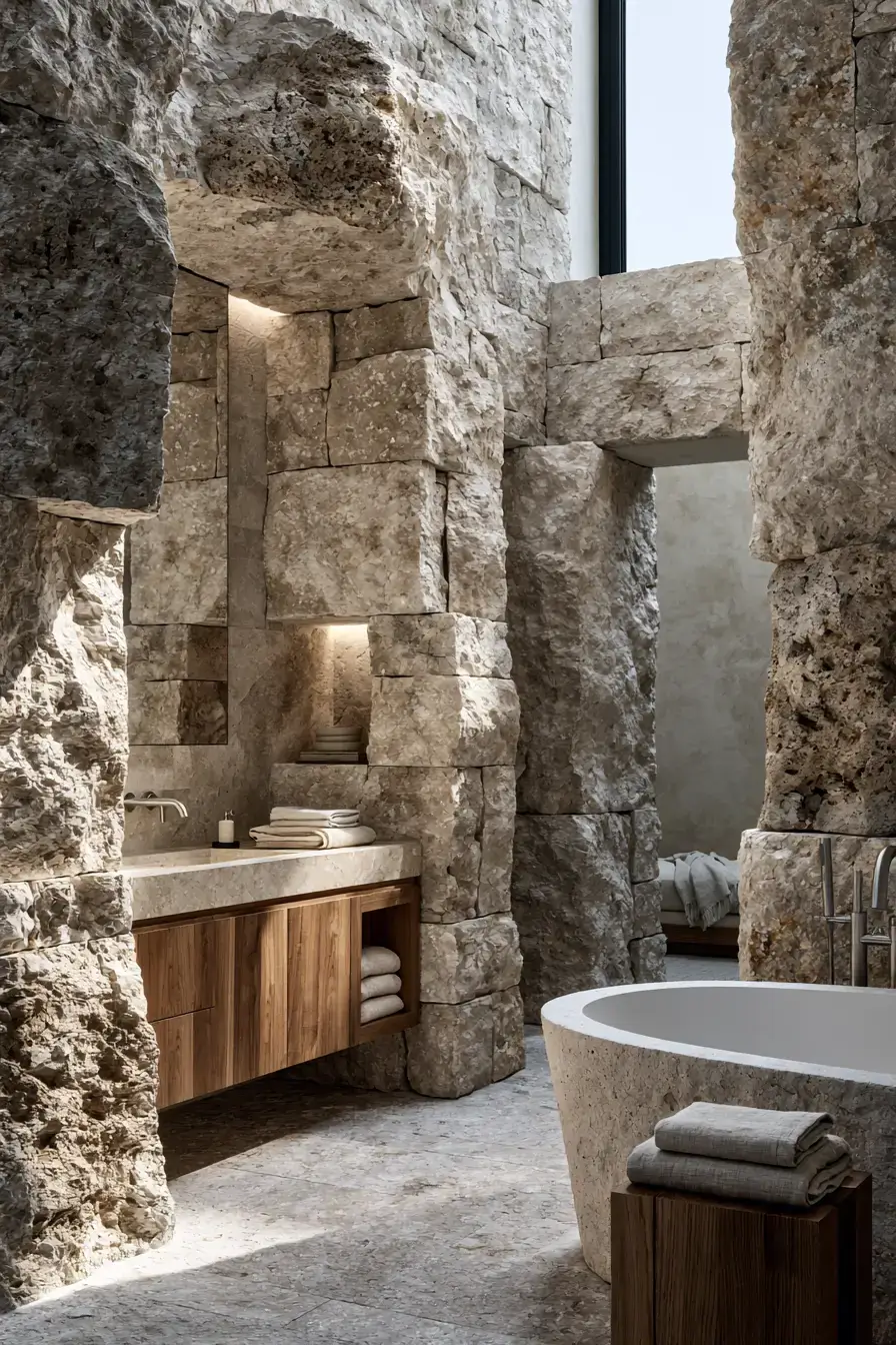 29 Stone Bathroom Ideas That Feel Carved From the Earth 12 stone bathroom