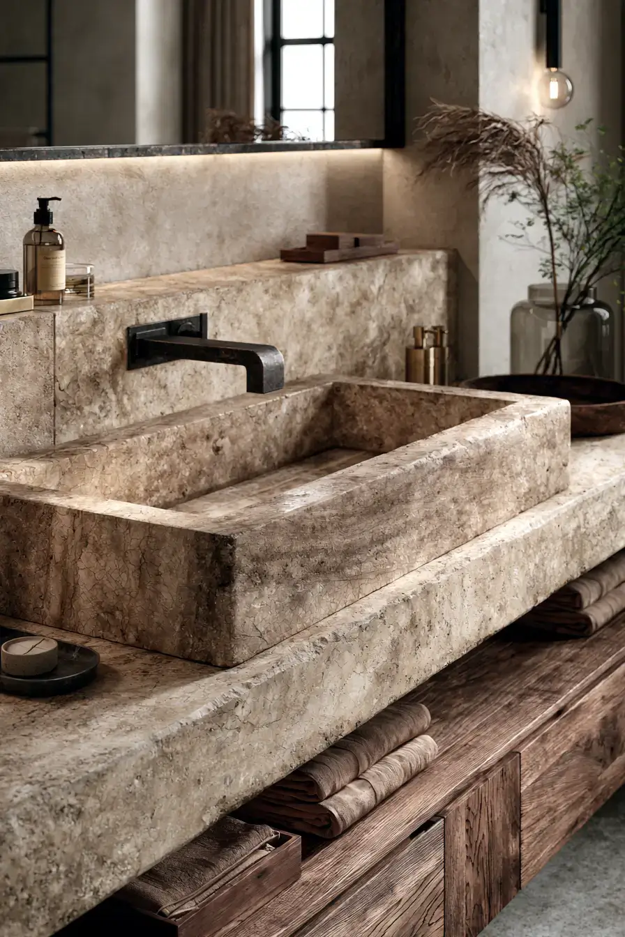 29 Stone Sink Bathroom Ideas for a Sculpted Wash Space 12 stone sink bathroom