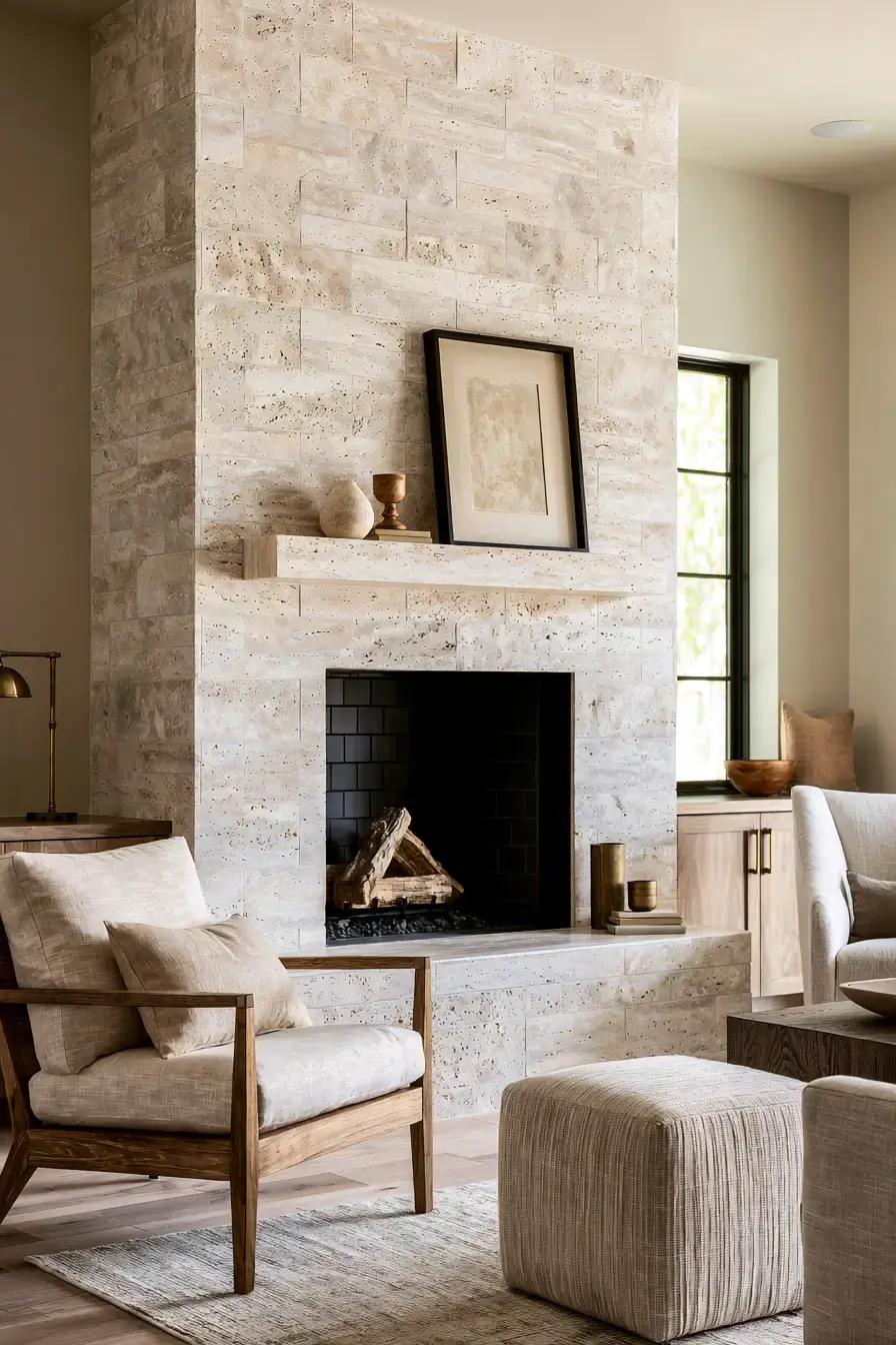 29 White Stone Fireplace Ideas for a Brighter Hearth 12 white stone fireplace