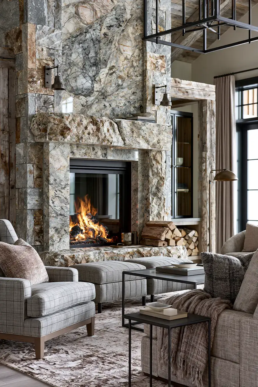 29 Rustic Stone Fireplace Ideas for Fireside Evenings 12 rustic stone fireplace