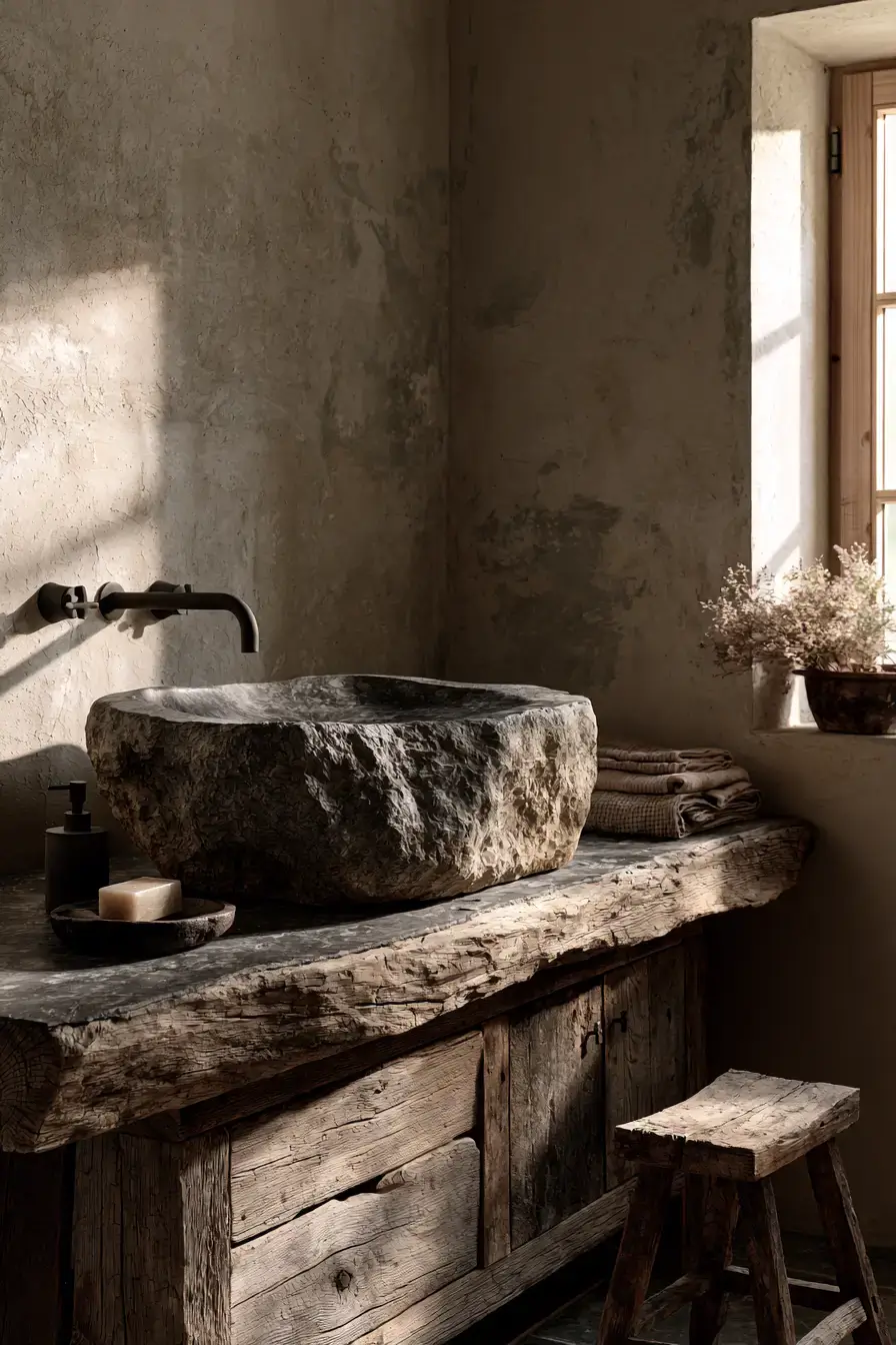 29 Stone Sink Bathroom Ideas for a Sculpted Wash Space 13 stone sink bathroom