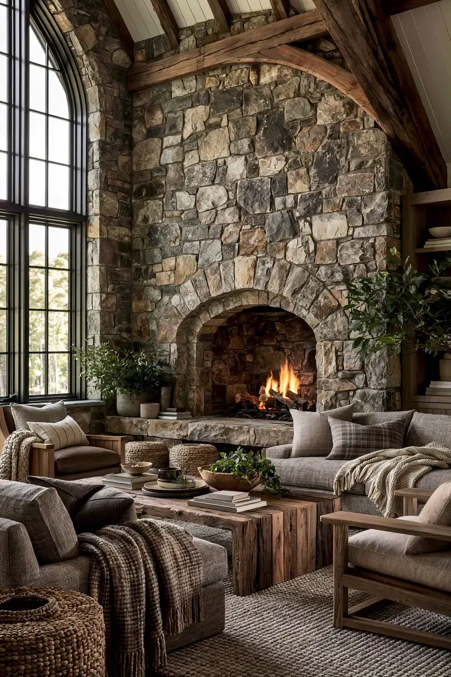 29 Rustic Stone Fireplace Ideas for Fireside Evenings 13 rustic stone fireplace