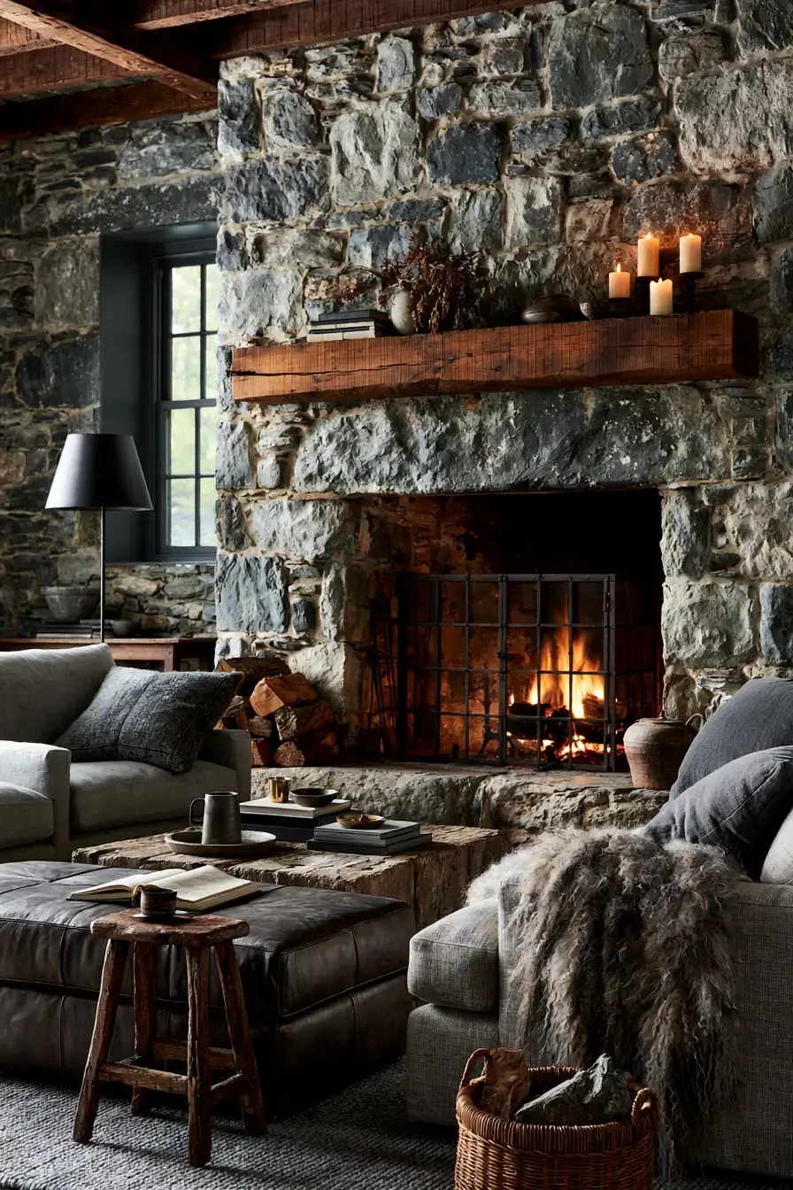 29 Rustic Stone Fireplace Ideas for Fireside Evenings 14 rustic stone fireplace