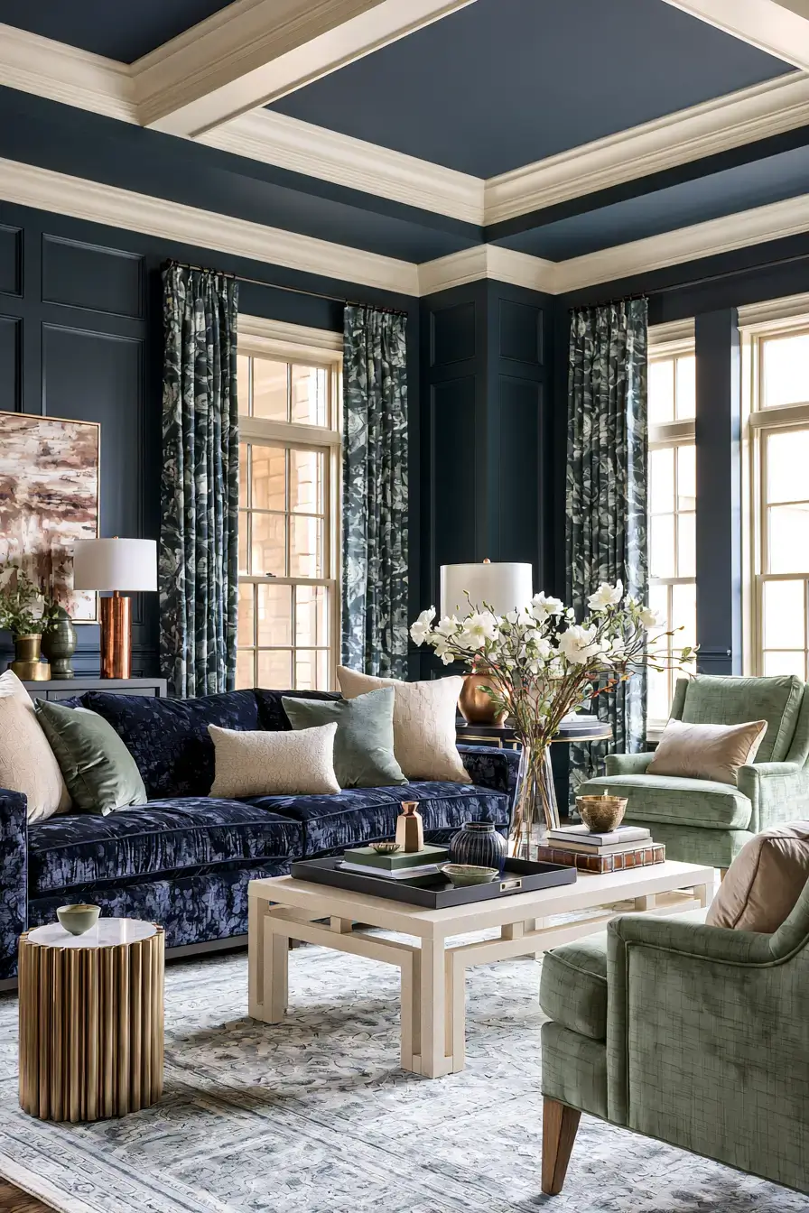 29 Navy and Sage Living Room Ideas for a Pairing That Just Works 14 navy and sage living room