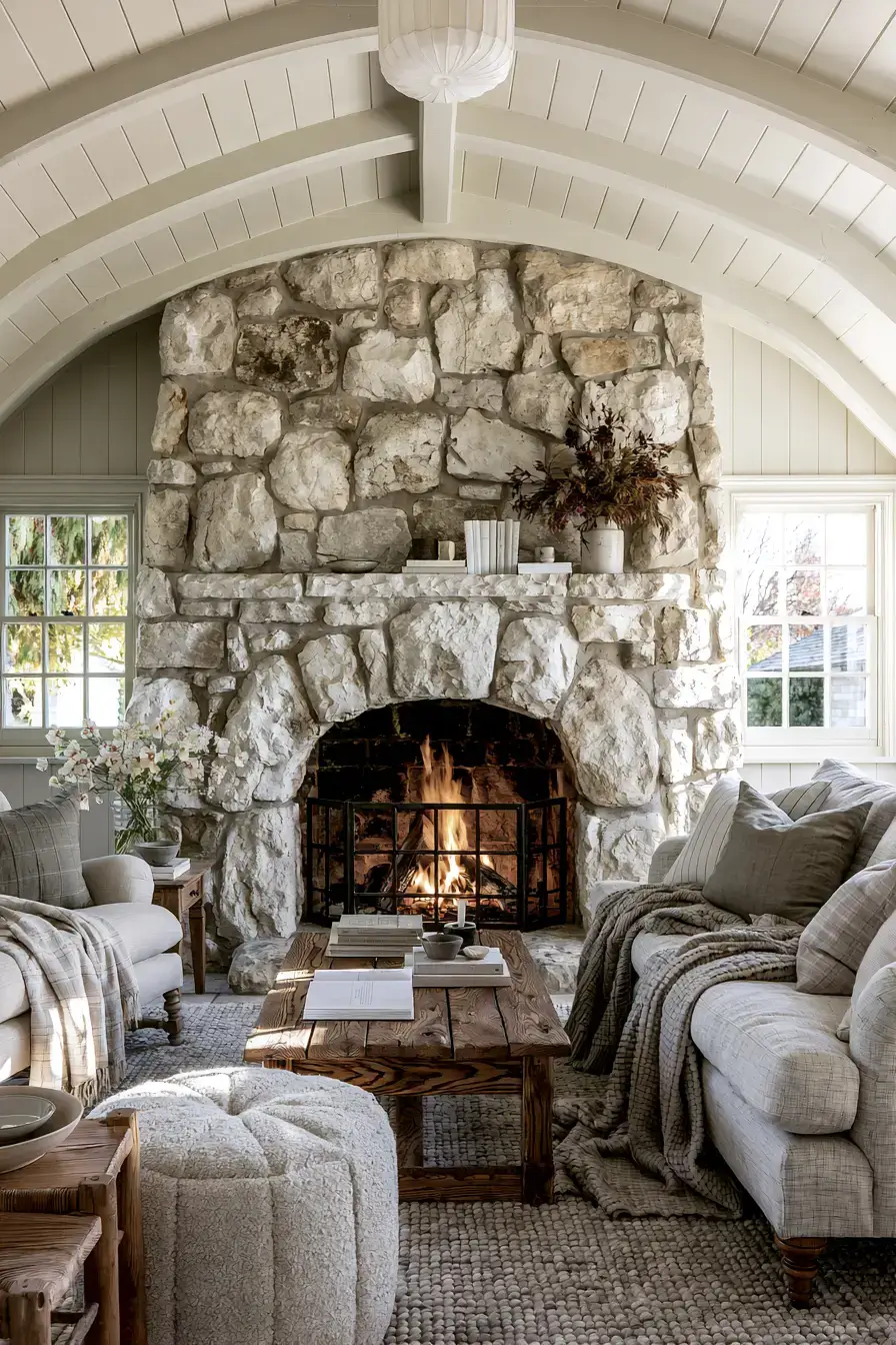 29 Rustic Stone Fireplace Ideas for Fireside Evenings 15 rustic stone fireplace