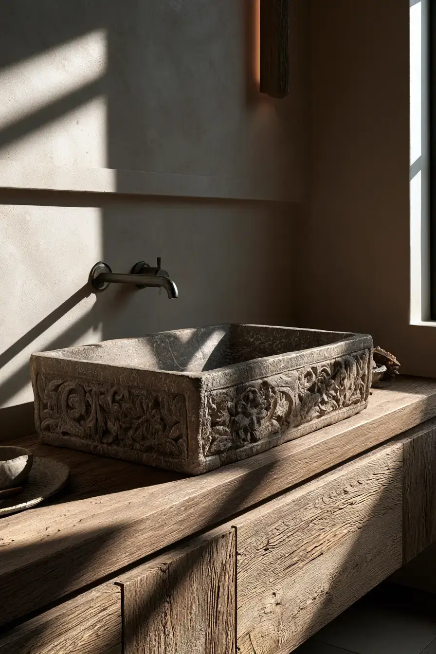 29 Stone Sink Bathroom Ideas for a Sculpted Wash Space 16 stone sink bathroom
