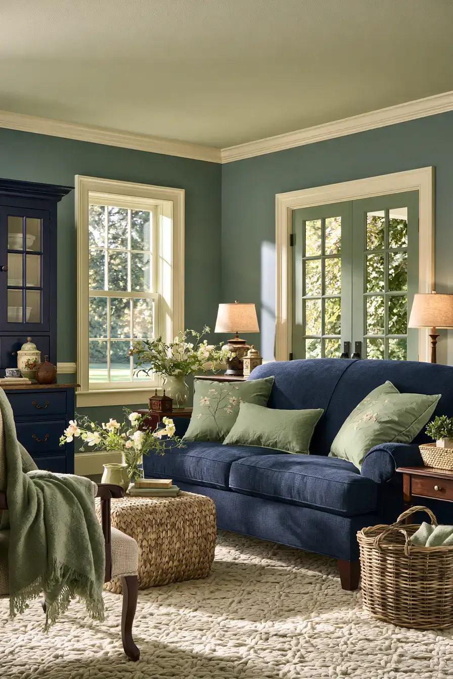 29 Navy and Sage Living Room Ideas for a Pairing That Just Works 16 navy and sage living room