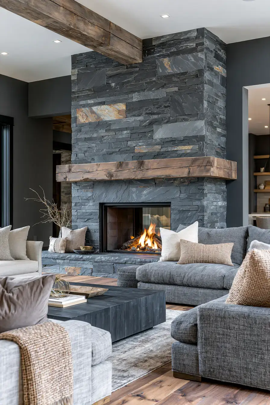 29 Rustic Stone Fireplace Ideas for Fireside Evenings 16 rustic stone fireplace