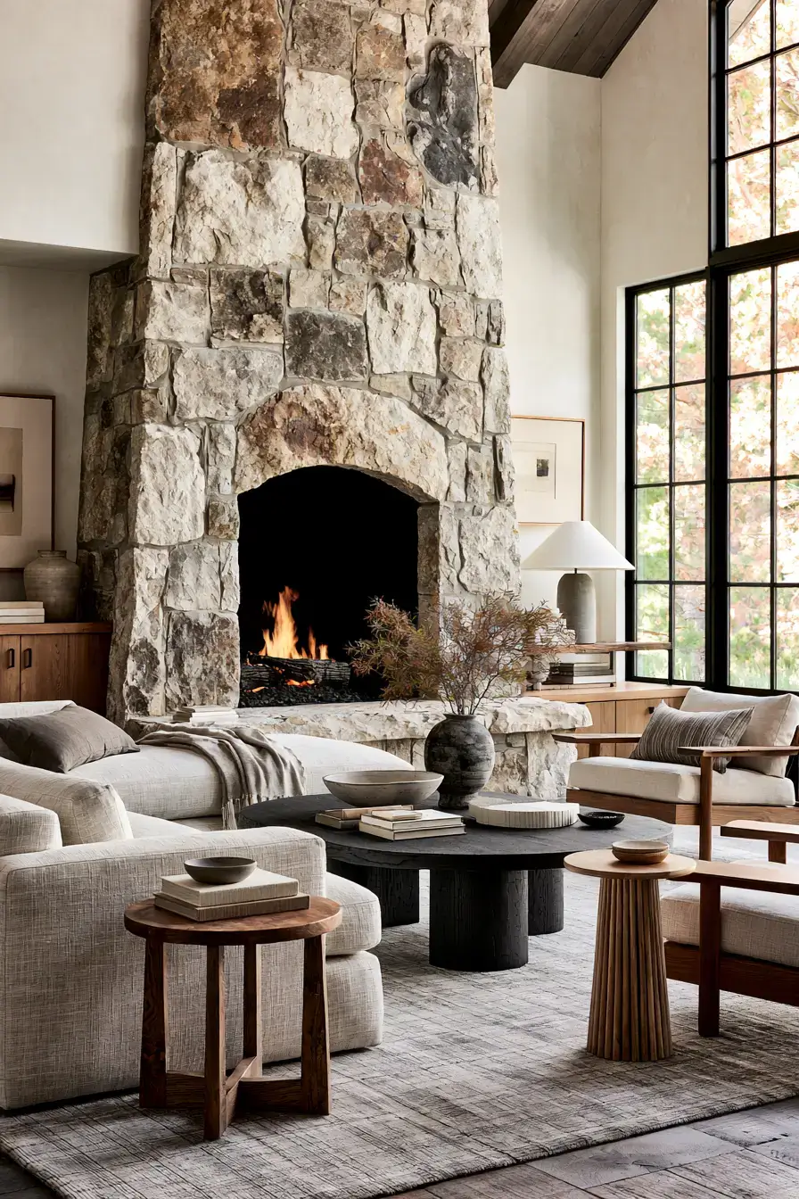 29 Rustic Stone Fireplace Ideas for Fireside Evenings 17 rustic stone fireplace