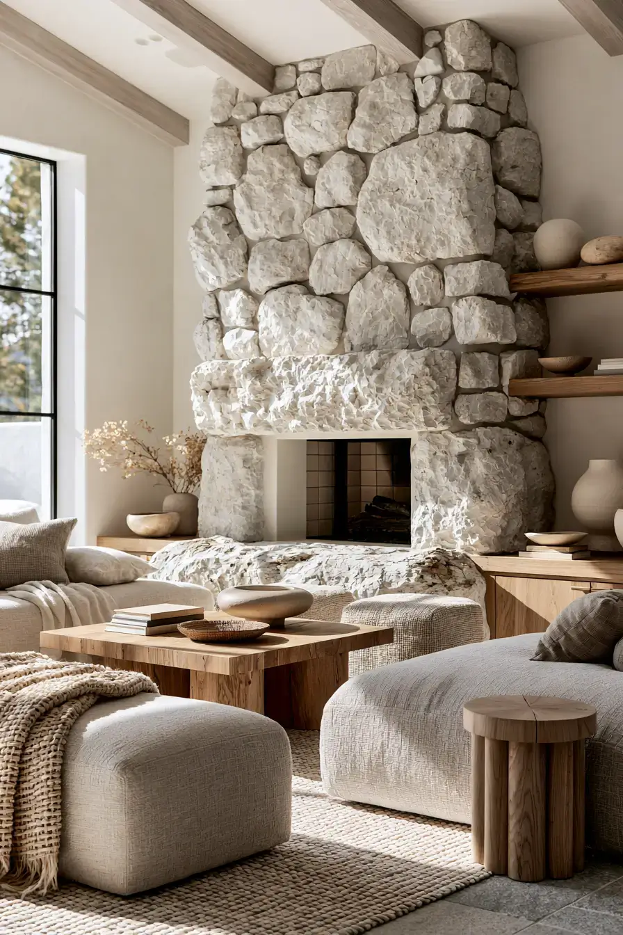 29 White Stone Fireplace Ideas for a Brighter Hearth 17 white stone fireplace