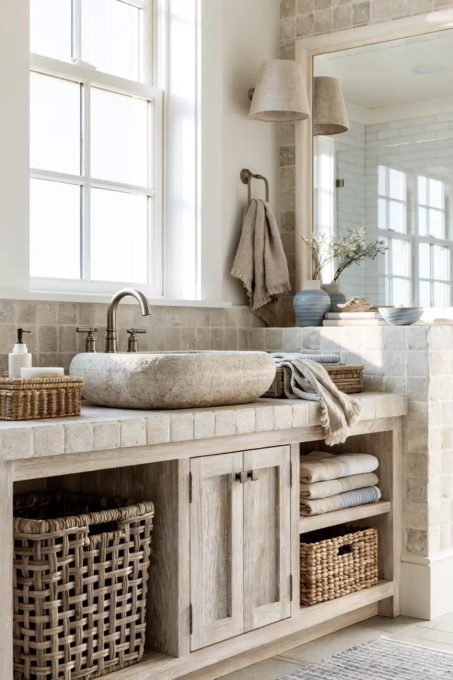 29 Stone Sink Bathroom Ideas for a Sculpted Wash Space 18 stone sink bathroom