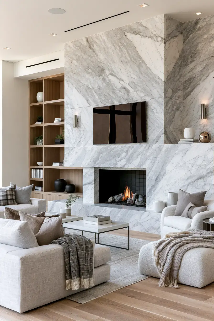 29 White Stone Fireplace Ideas for a Brighter Hearth 18 white stone fireplace