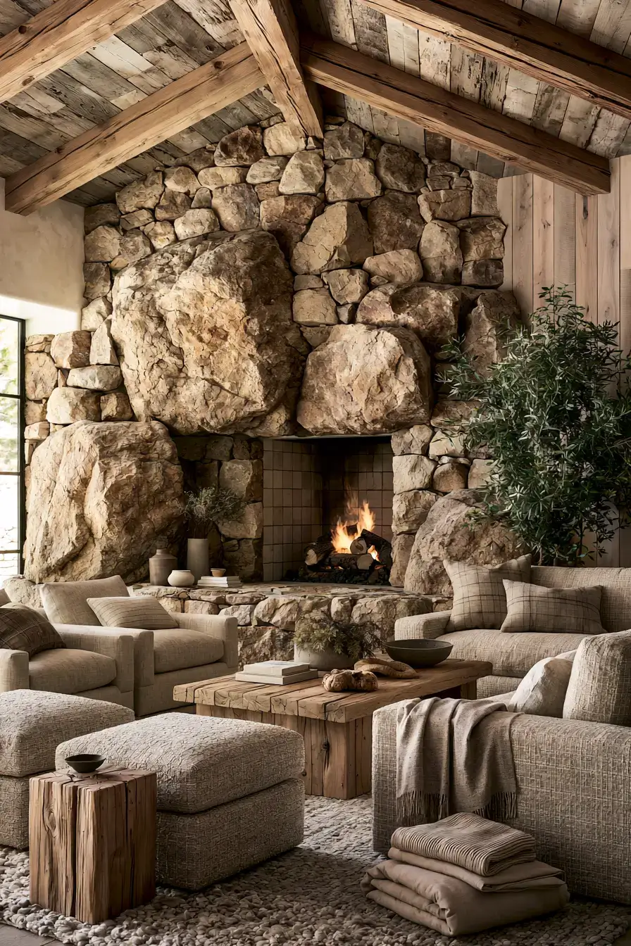 29 Rustic Stone Fireplace Ideas for Fireside Evenings 19 rustic stone fireplace