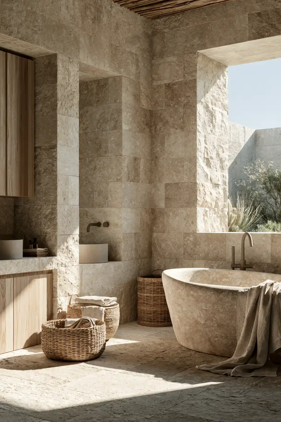 29 Stone Bathroom Ideas That Feel Carved From the Earth 2 stone bathroom