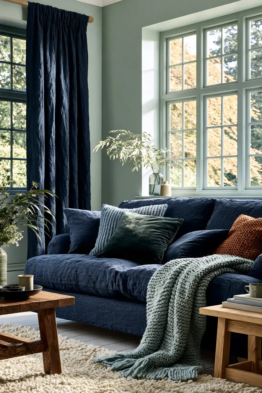 29 Navy and Sage Living Room Ideas for a Pairing That Just Works 2 navy and sage living room