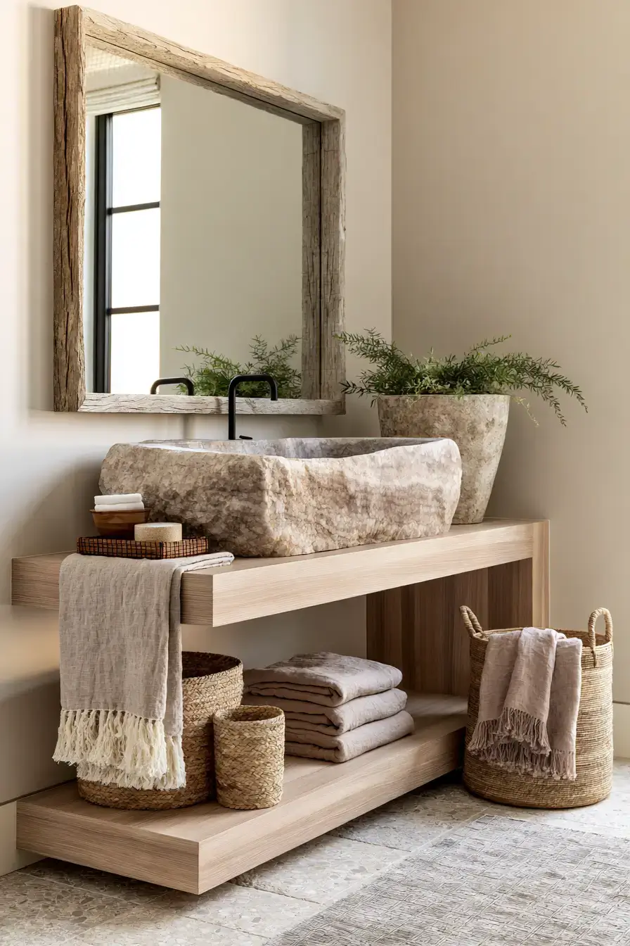 29 Stone Sink Bathroom Ideas for a Sculpted Wash Space 2 stone sink bathroom