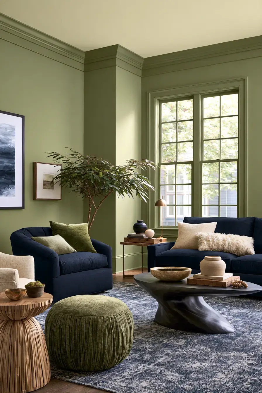 29 Navy and Sage Living Room Ideas for a Pairing That Just Works 20 navy and sage living room