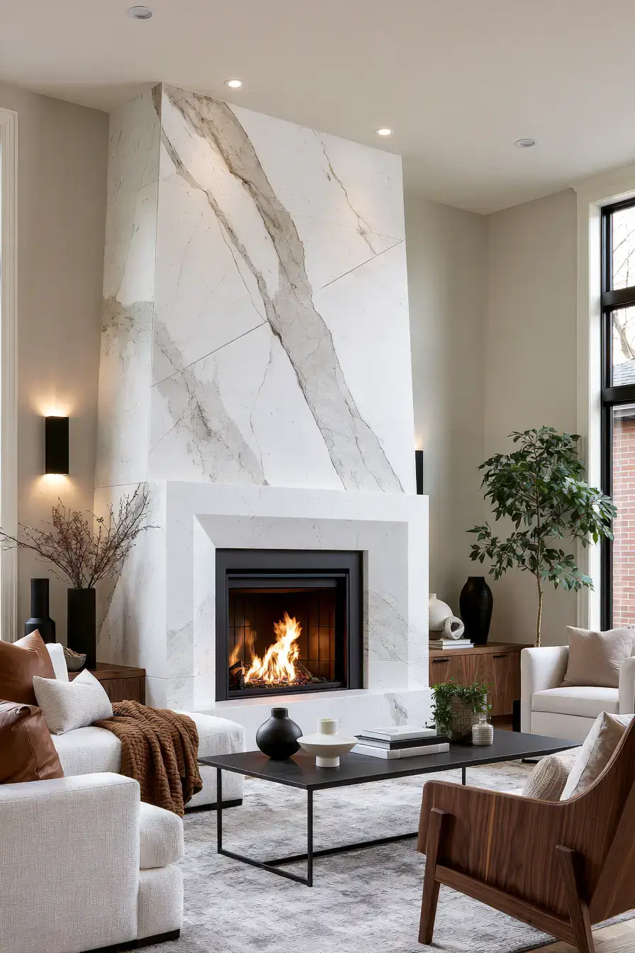 29 White Stone Fireplace Ideas for a Brighter Hearth 20 white stone fireplace