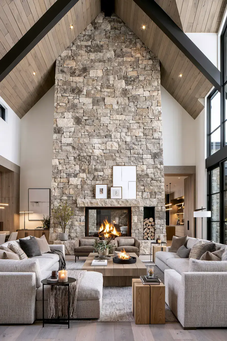 29 Rustic Stone Fireplace Ideas for Fireside Evenings 20 rustic stone fireplace
