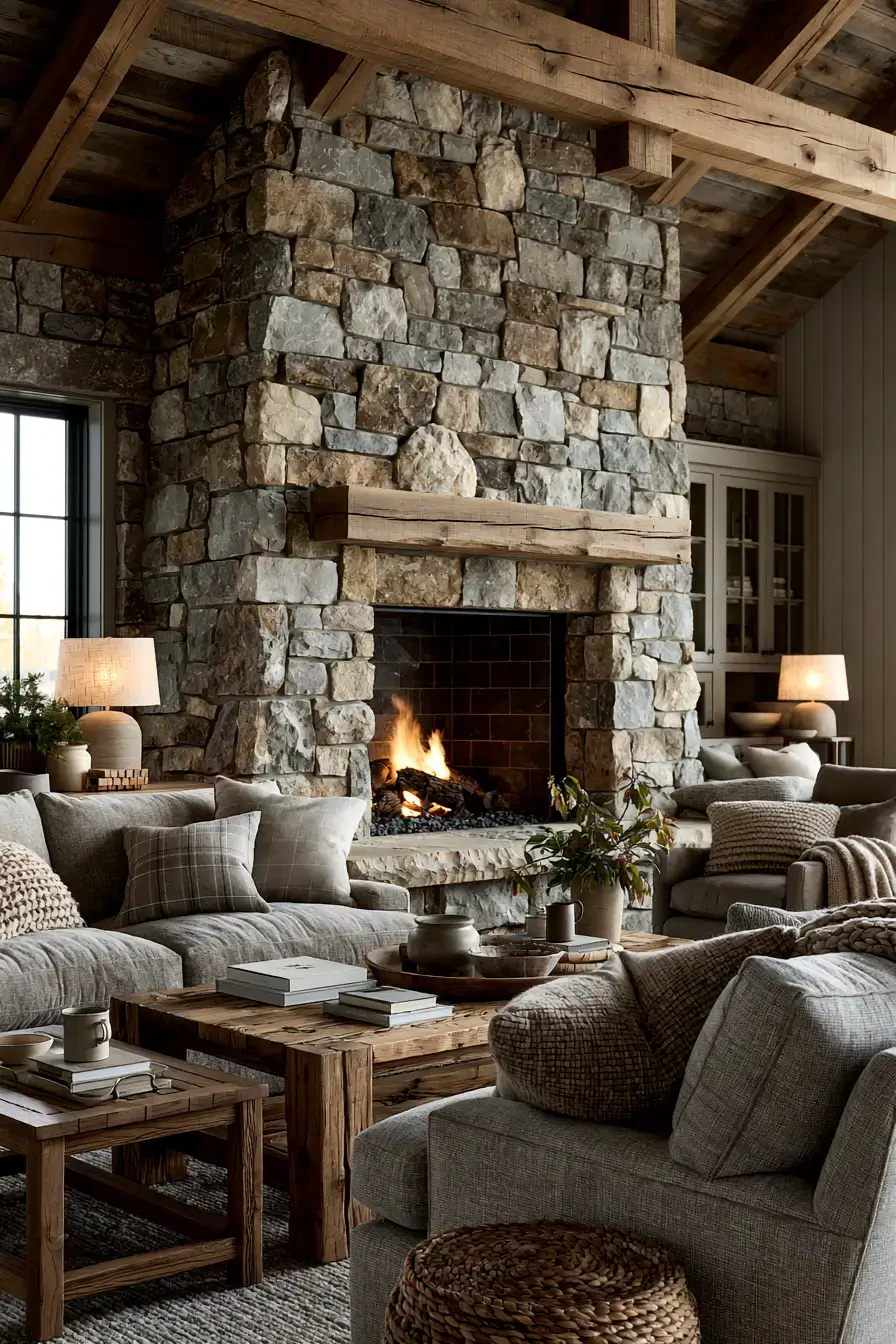 29 Rustic Stone Fireplace Ideas for Fireside Evenings 21 rustic stone fireplace