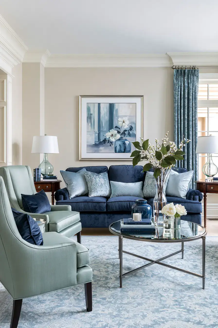 29 Navy and Sage Living Room Ideas for a Pairing That Just Works 21 navy and sage living room