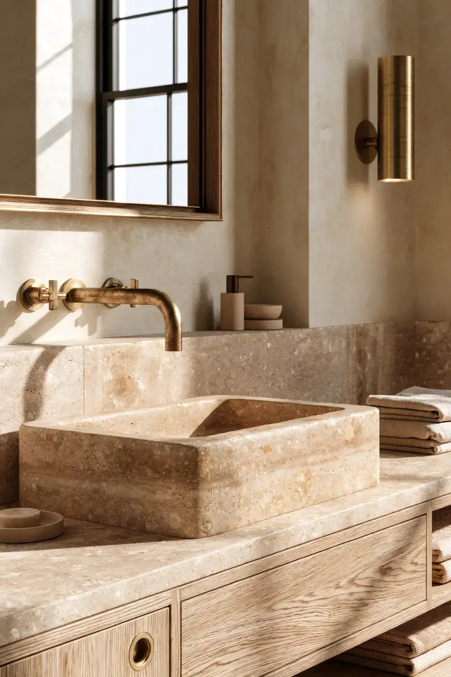 29 Stone Sink Bathroom Ideas for a Sculpted Wash Space 21 stone sink bathroom