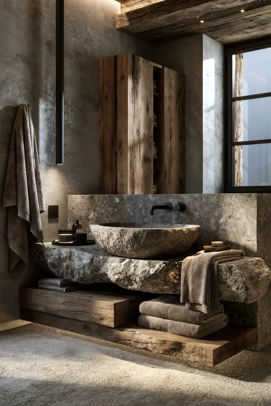 29 Stone Sink Bathroom Ideas for a Sculpted Wash Space 22 stone sink bathroom