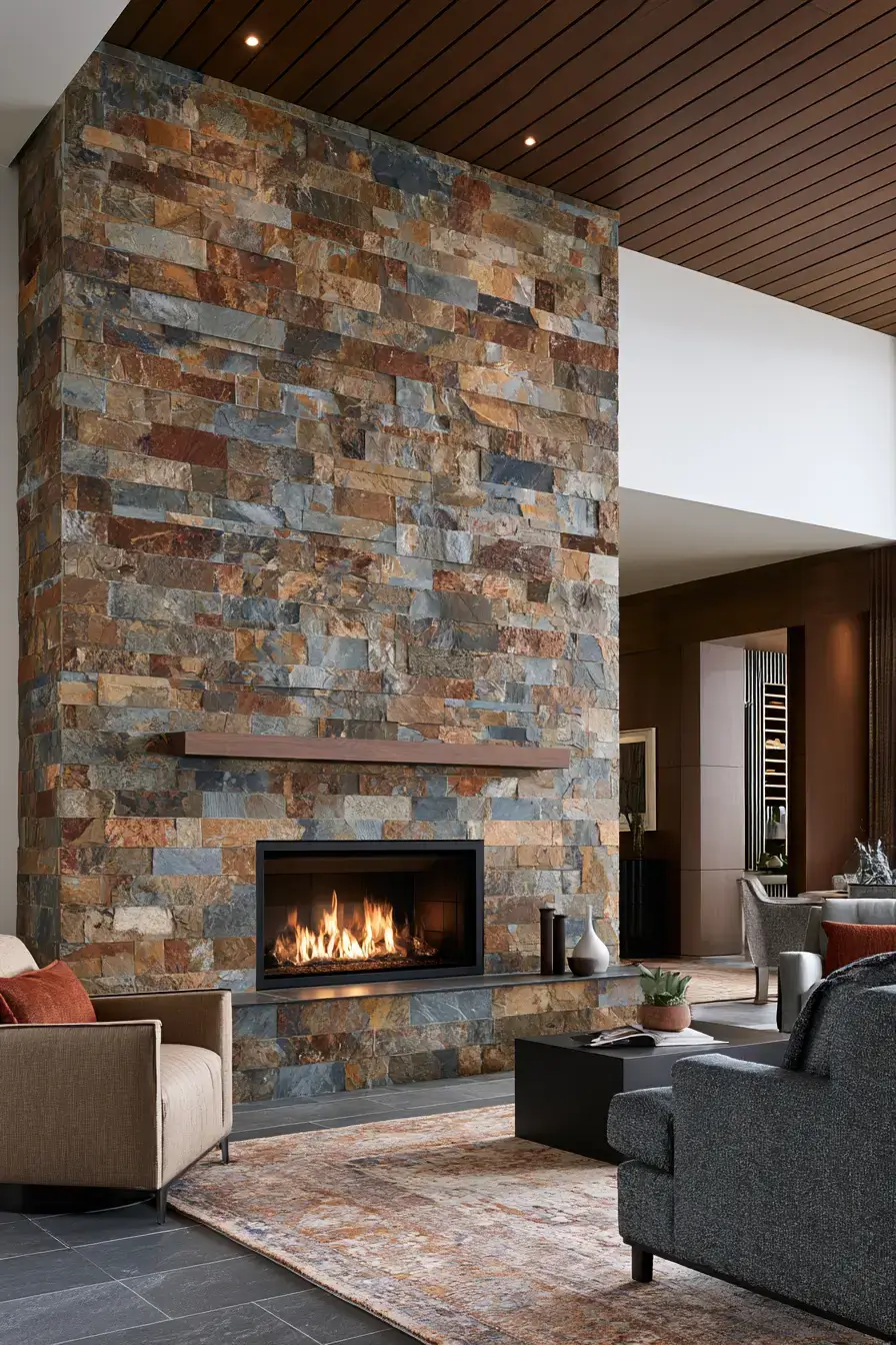 29 Rustic Stone Fireplace Ideas for Fireside Evenings 23 rustic stone fireplace