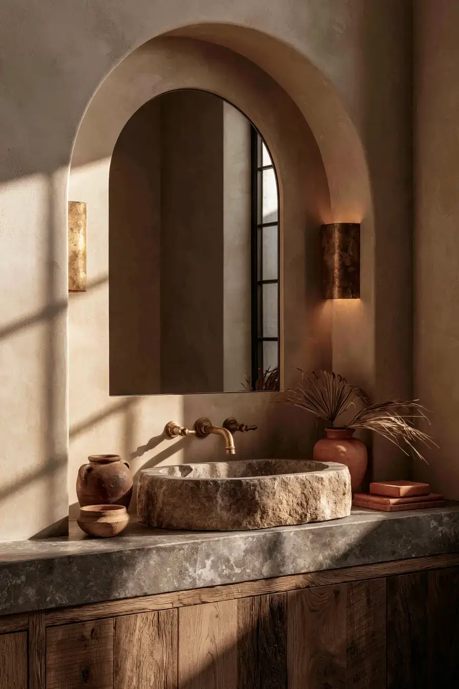 29 Stone Sink Bathroom Ideas for a Sculpted Wash Space 23 stone sink bathroom