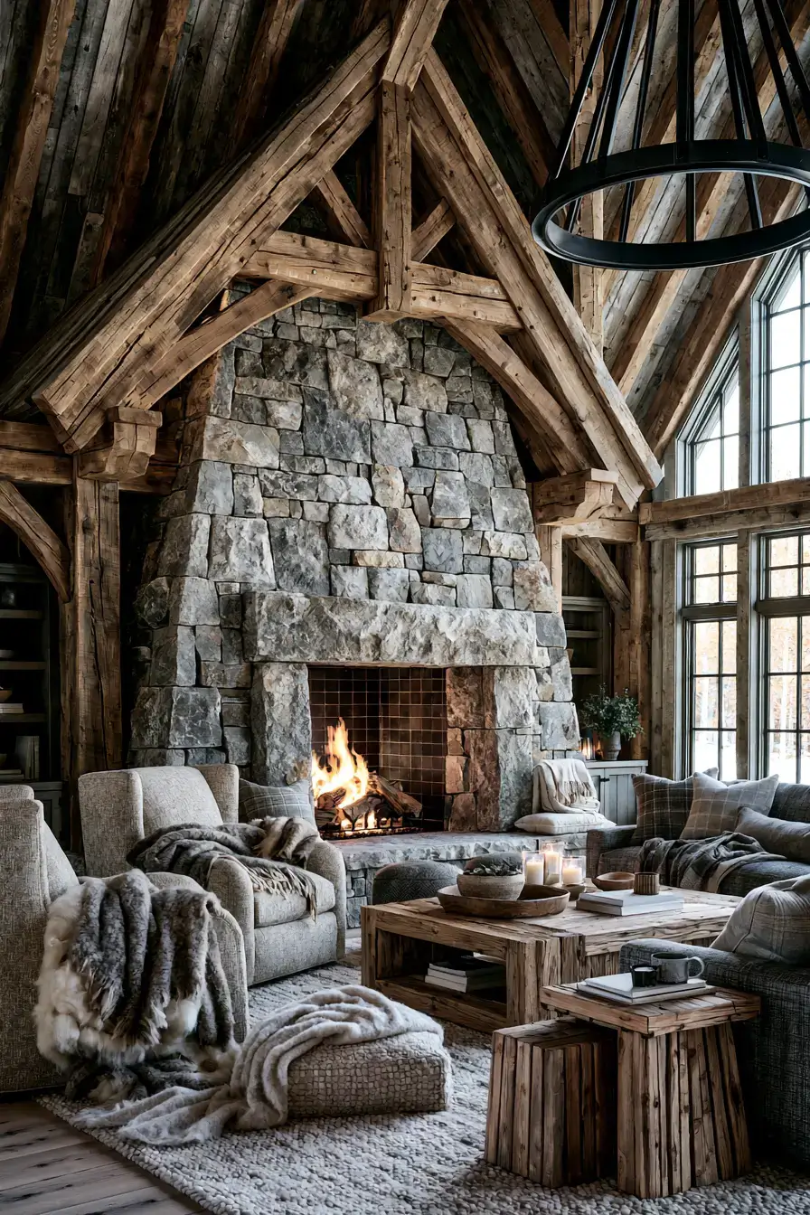 29 Rustic Stone Fireplace Ideas for Fireside Evenings 24 rustic stone fireplace