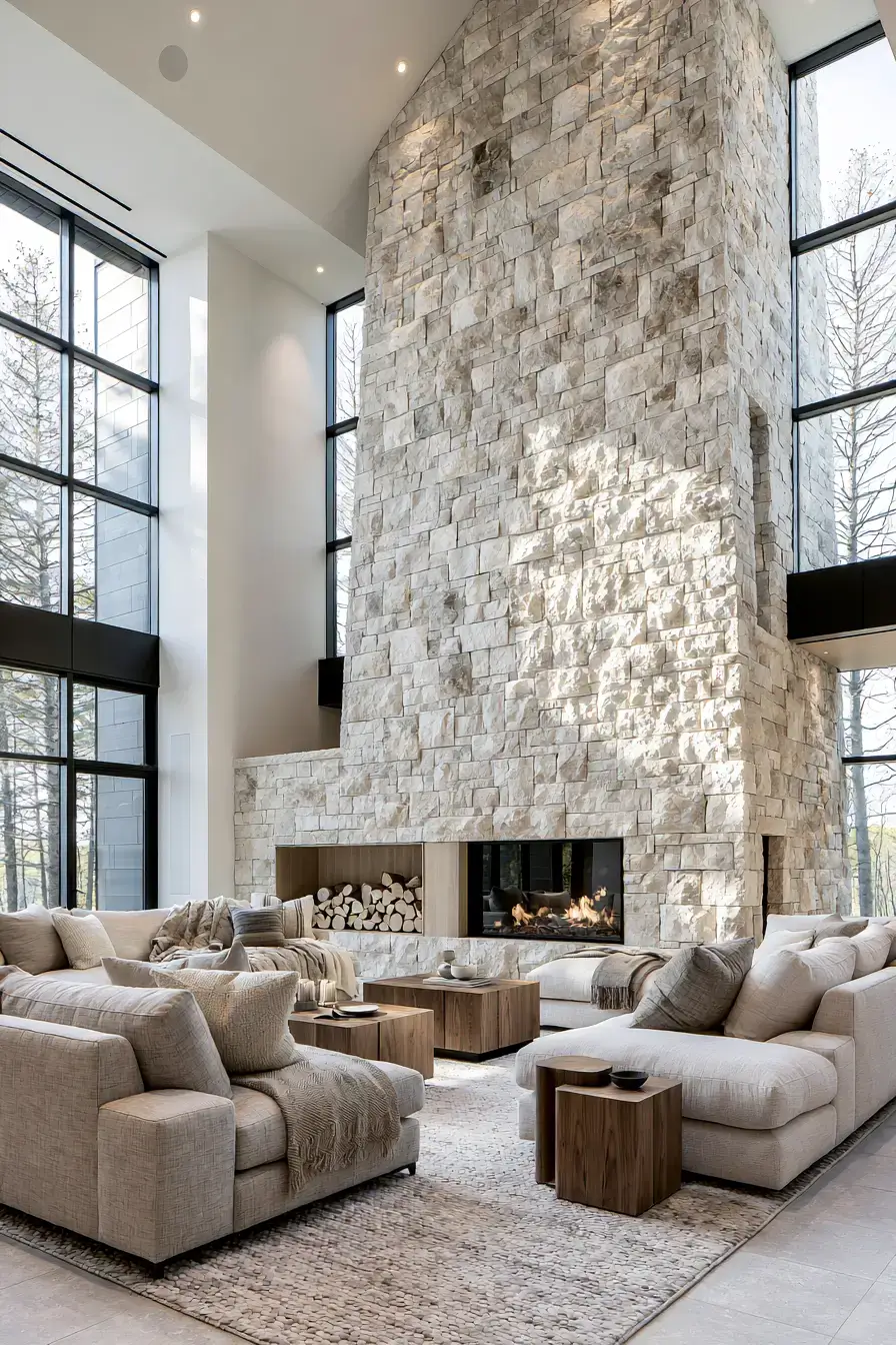 29 White Stone Fireplace Ideas for a Brighter Hearth 24 white stone fireplace