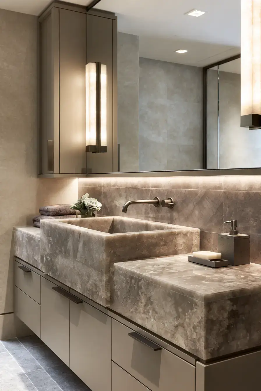 29 Stone Sink Bathroom Ideas for a Sculpted Wash Space 24 stone sink bathroom