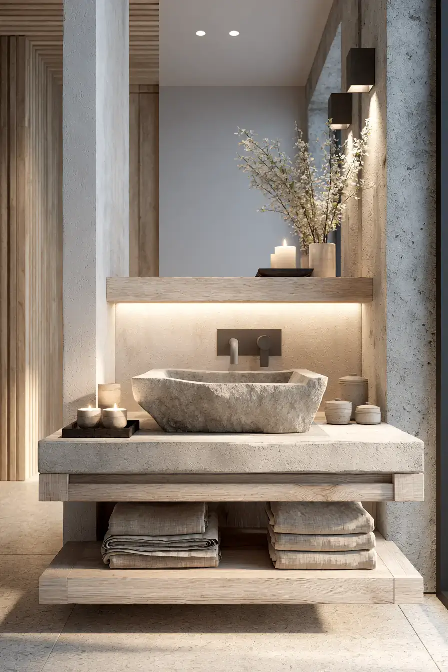 29 Stone Sink Bathroom Ideas for a Sculpted Wash Space 25 stone sink bathroom