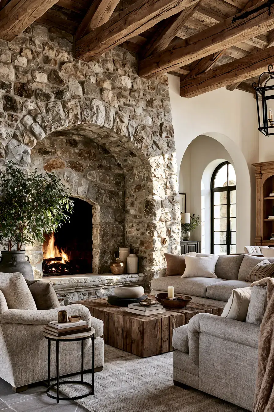 29 Rustic Stone Fireplace Ideas for Fireside Evenings 25 rustic stone fireplace