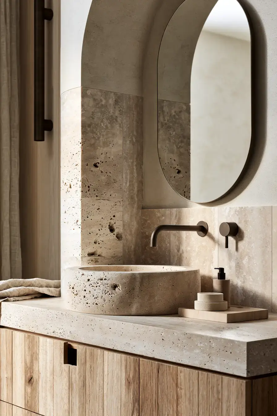 29 Stone Sink Bathroom Ideas for a Sculpted Wash Space 26 stone sink bathroom