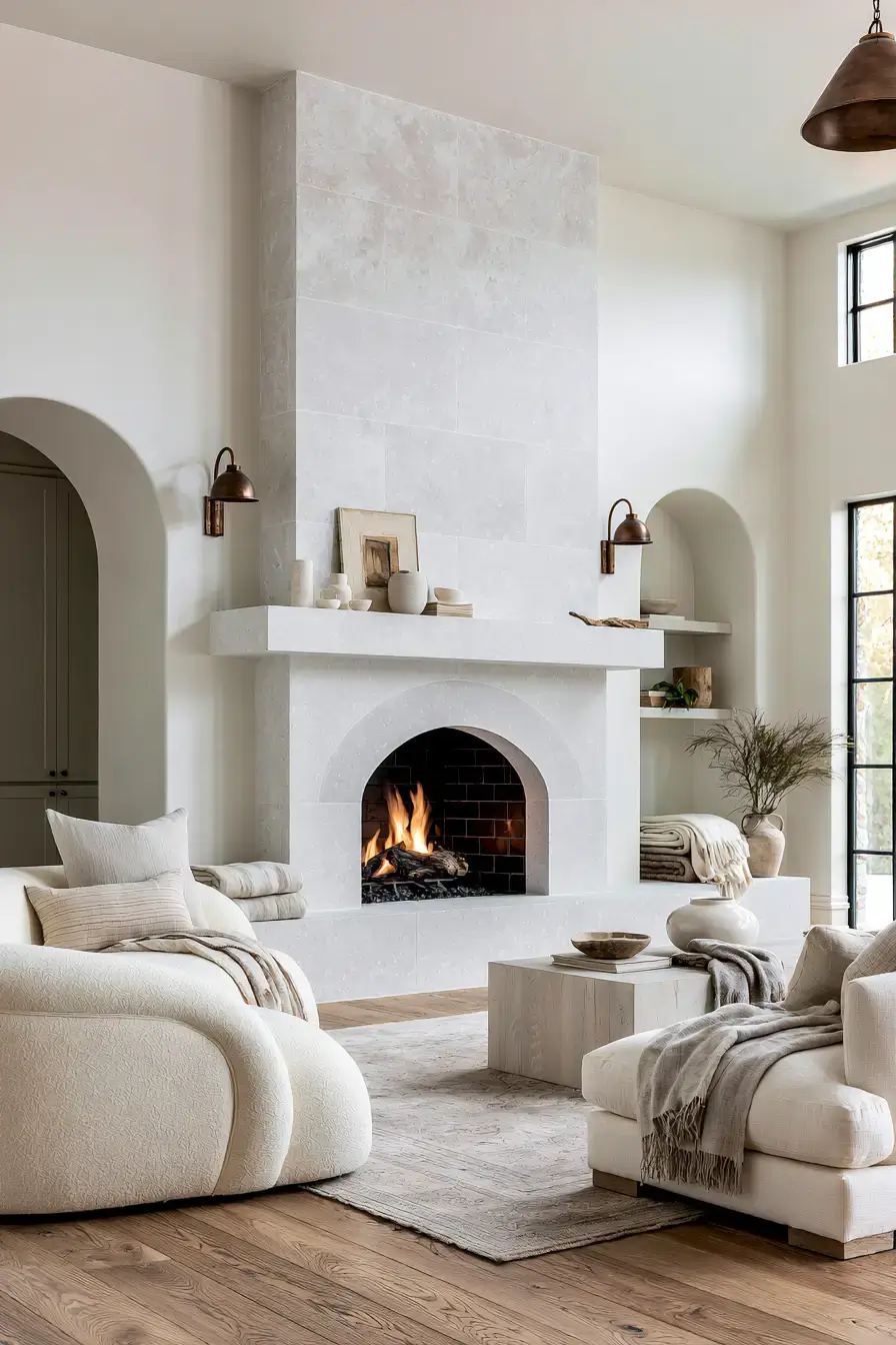 29 White Stone Fireplace Ideas for a Brighter Hearth 26 white stone fireplace