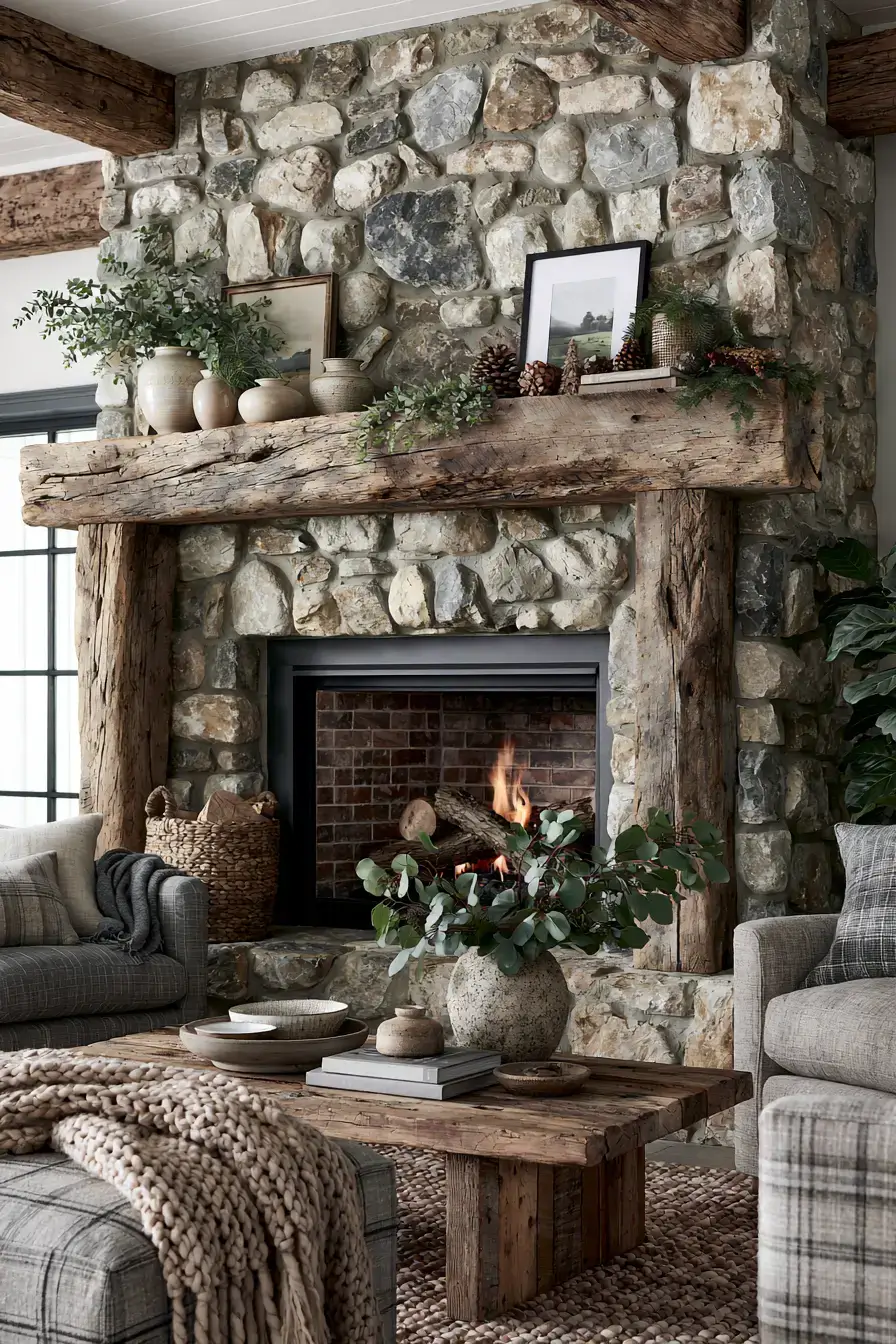 29 Rustic Stone Fireplace Ideas for Fireside Evenings 26 rustic stone fireplace