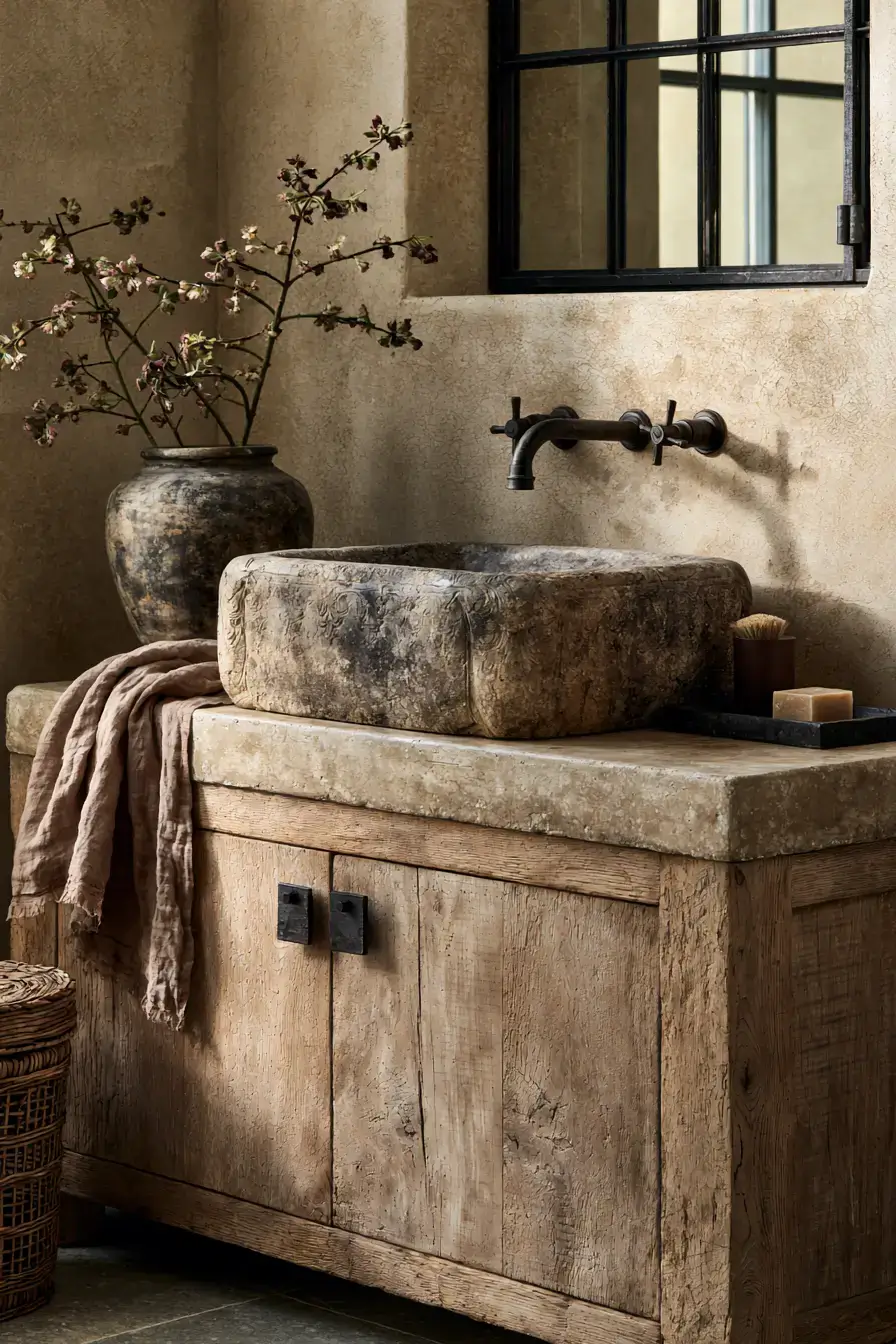 29 Stone Sink Bathroom Ideas for a Sculpted Wash Space 27 stone sink bathroom