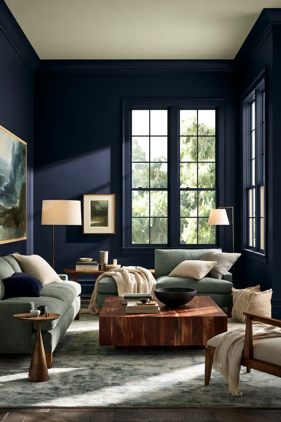 29 Navy and Sage Living Room Ideas for a Pairing That Just Works 27 navy and sage living room