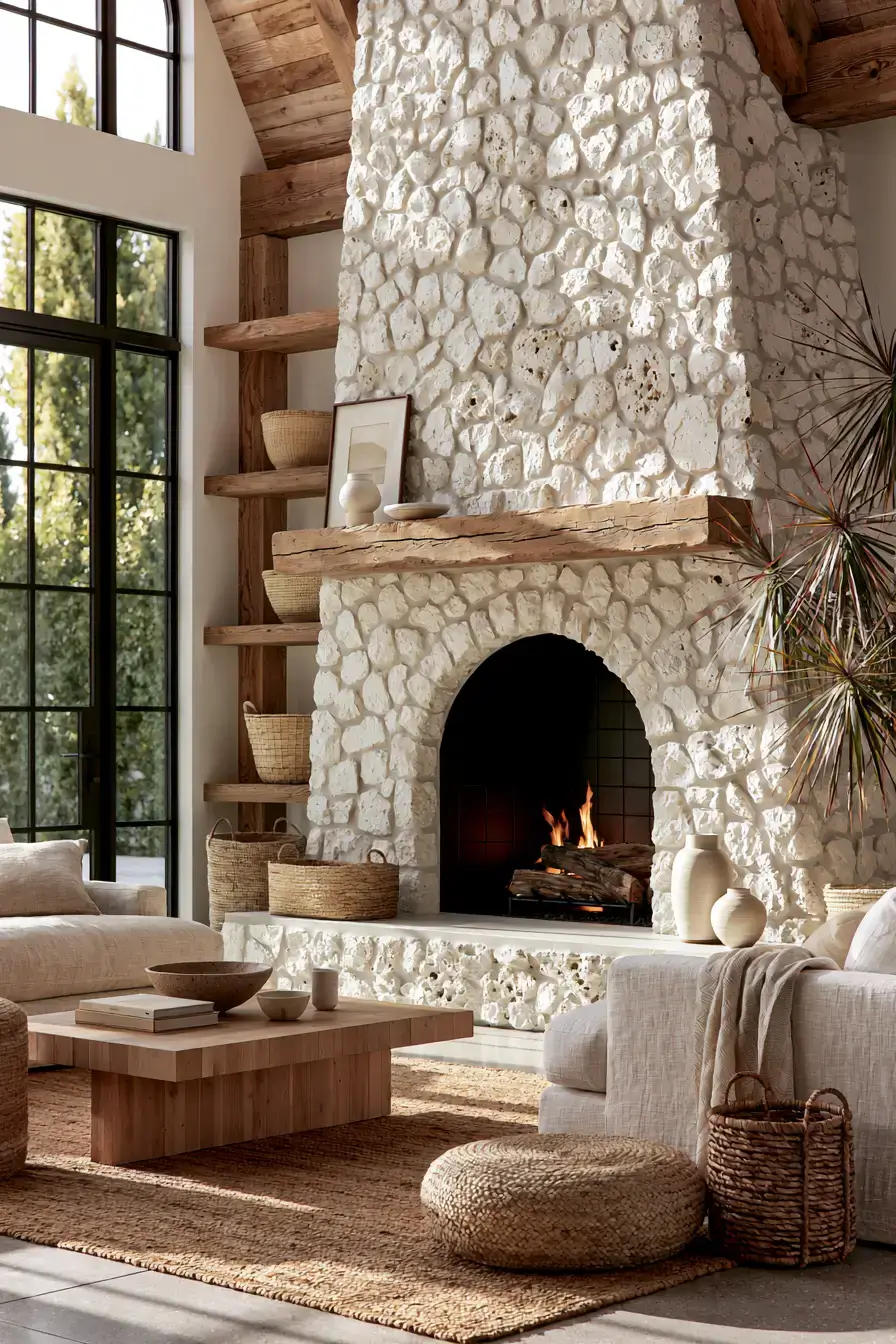 29 White Stone Fireplace Ideas for a Brighter Hearth 27 white stone fireplace