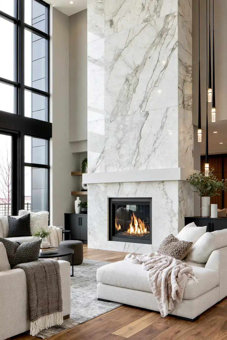 29 White Stone Fireplace Ideas for a Brighter Hearth 28 white stone fireplace
