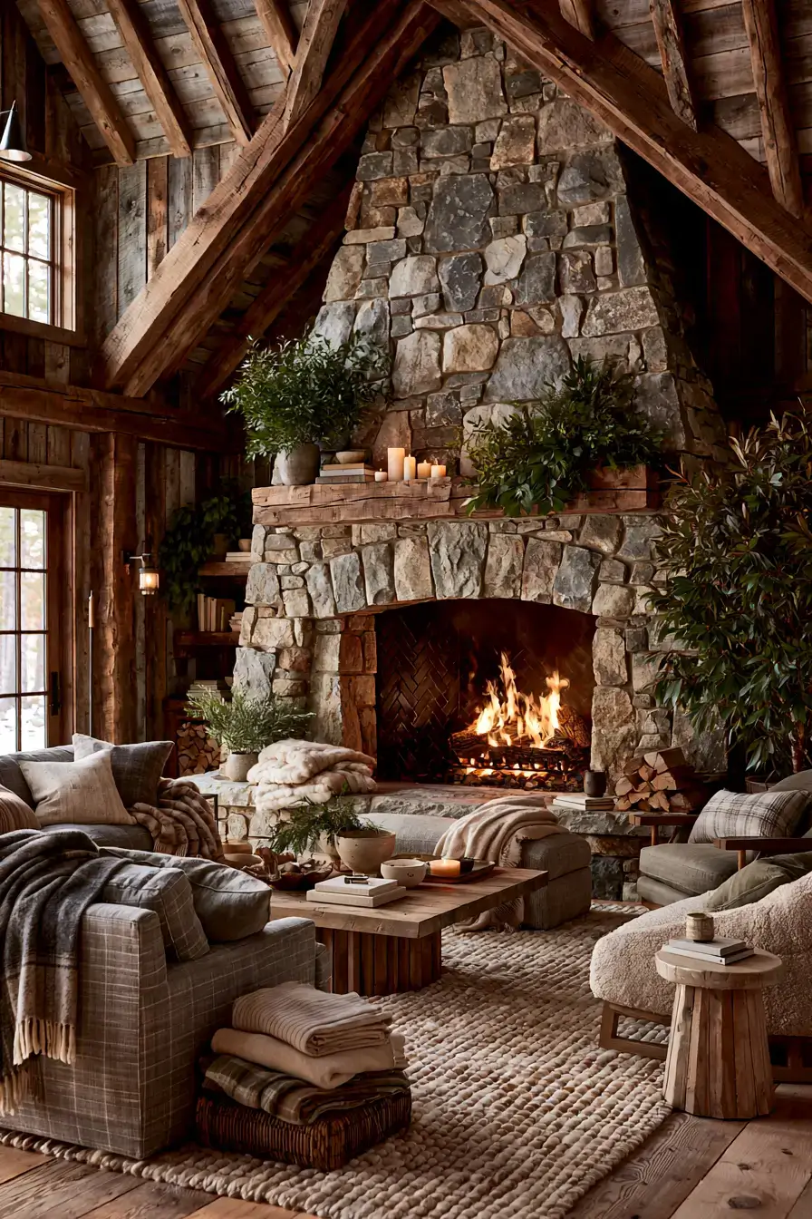 29 Rustic Stone Fireplace Ideas for Fireside Evenings 28 rustic stone fireplace
