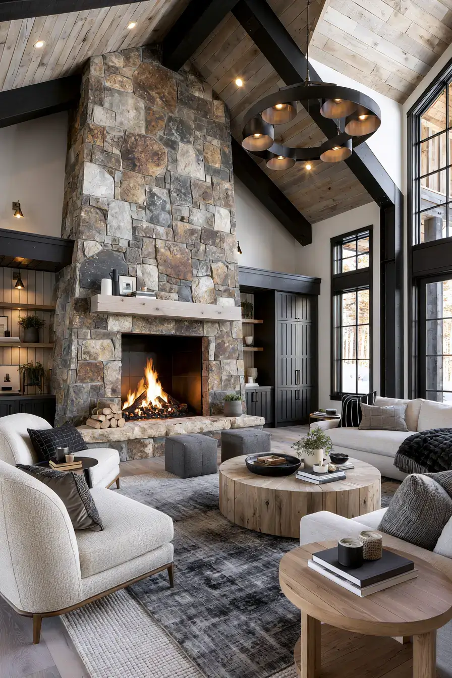 29 Rustic Stone Fireplace Ideas for Fireside Evenings 29 rustic stone fireplace