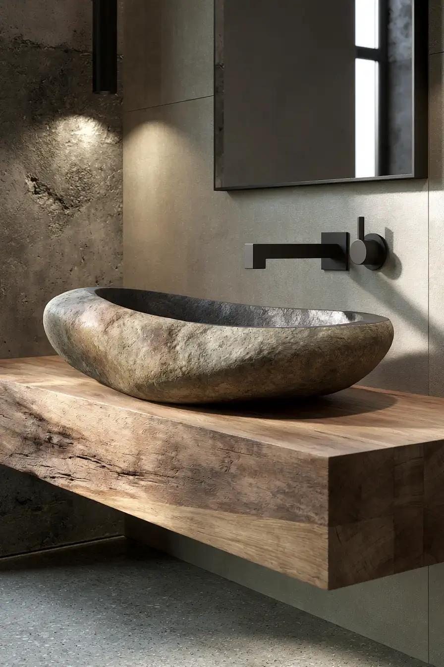 29 Stone Sink Bathroom Ideas for a Sculpted Wash Space 3 stone sink bathroom