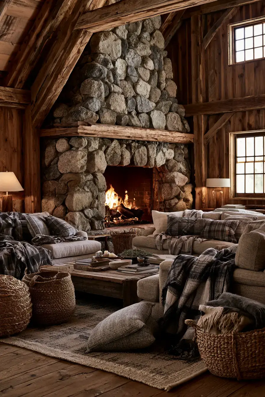 29 Rustic Stone Fireplace Ideas for Fireside Evenings 4 rustic stone fireplace