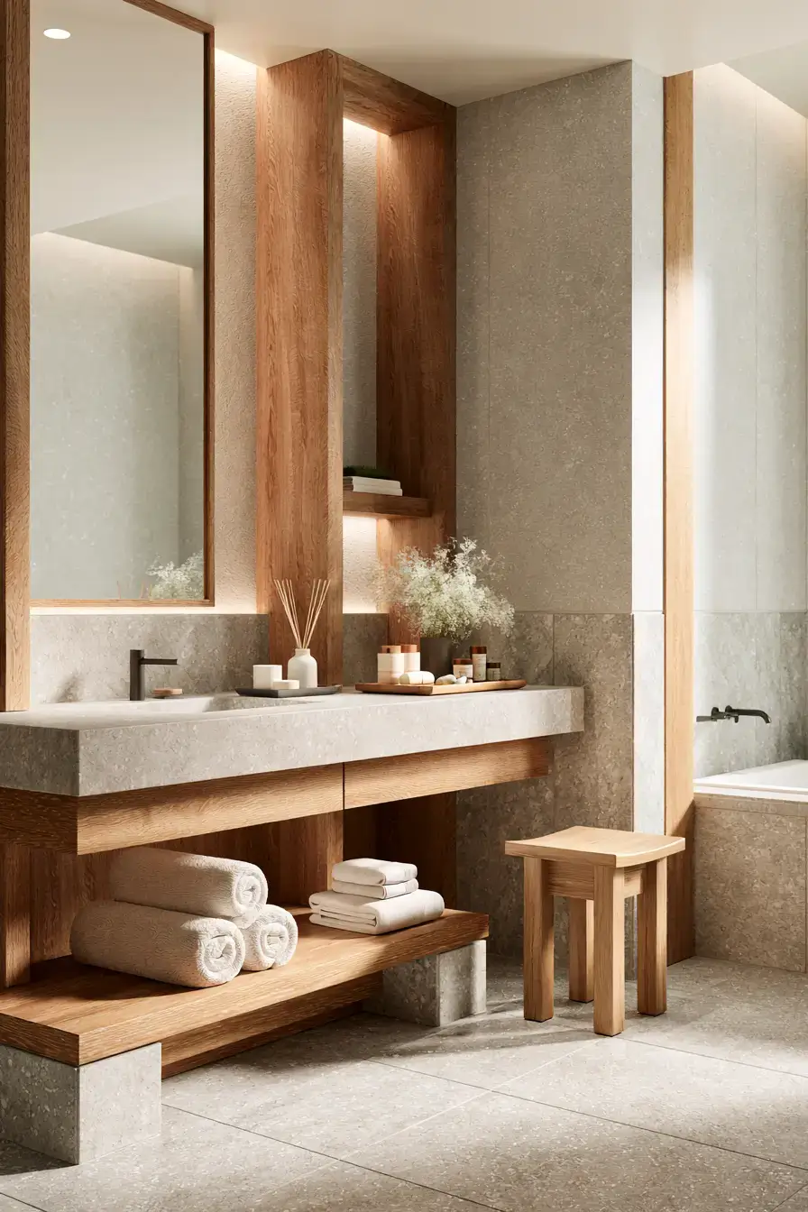 29 Japandi Style Bathroom Ideas for Quiet, Warm Minimalism 4 japandi style bathroom